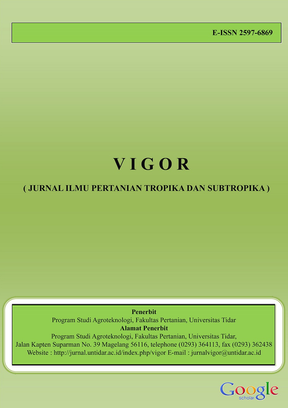 VIGOR: Jurnal Ilmu Pertanian Tropika dan Subtropika adalah jurnal yang menginformasikan hasil penelitian dan telaah pustaka dalam berbagai aspek lingkup pertanian dan komoditas pertanian antara lain bidang agronomi, agroekoteknologi, pemuliaan tanaman, ho